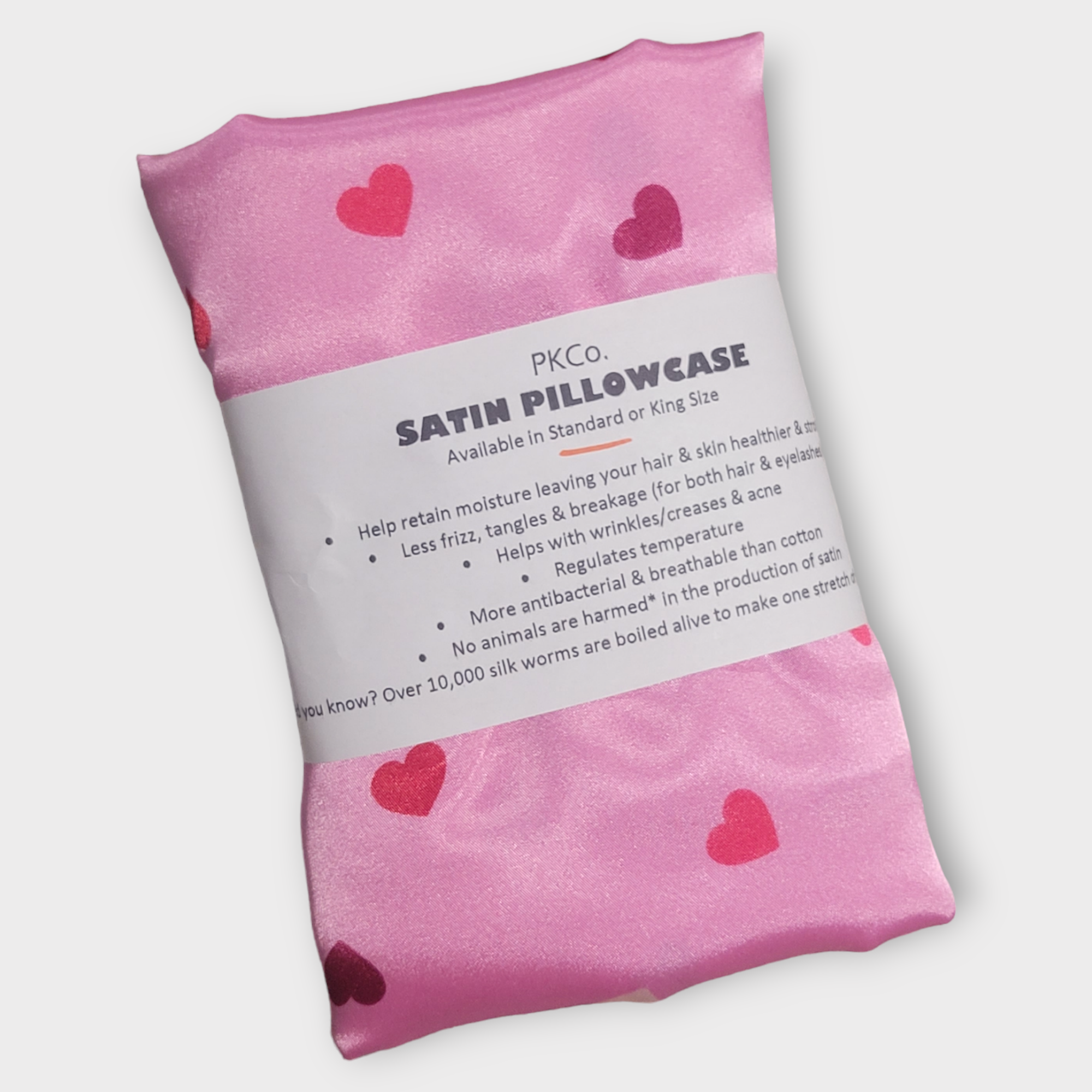 Satin Pillowcase - Pink Hearts